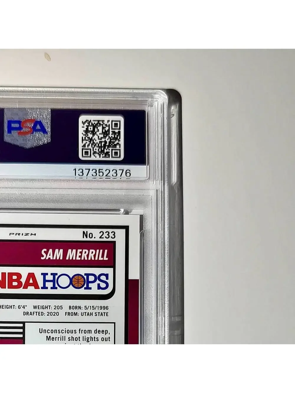 Sam Merrill 2023 Panini Hoops Premium #233 19/149 Red Disco Prizm PSA 9 Mint